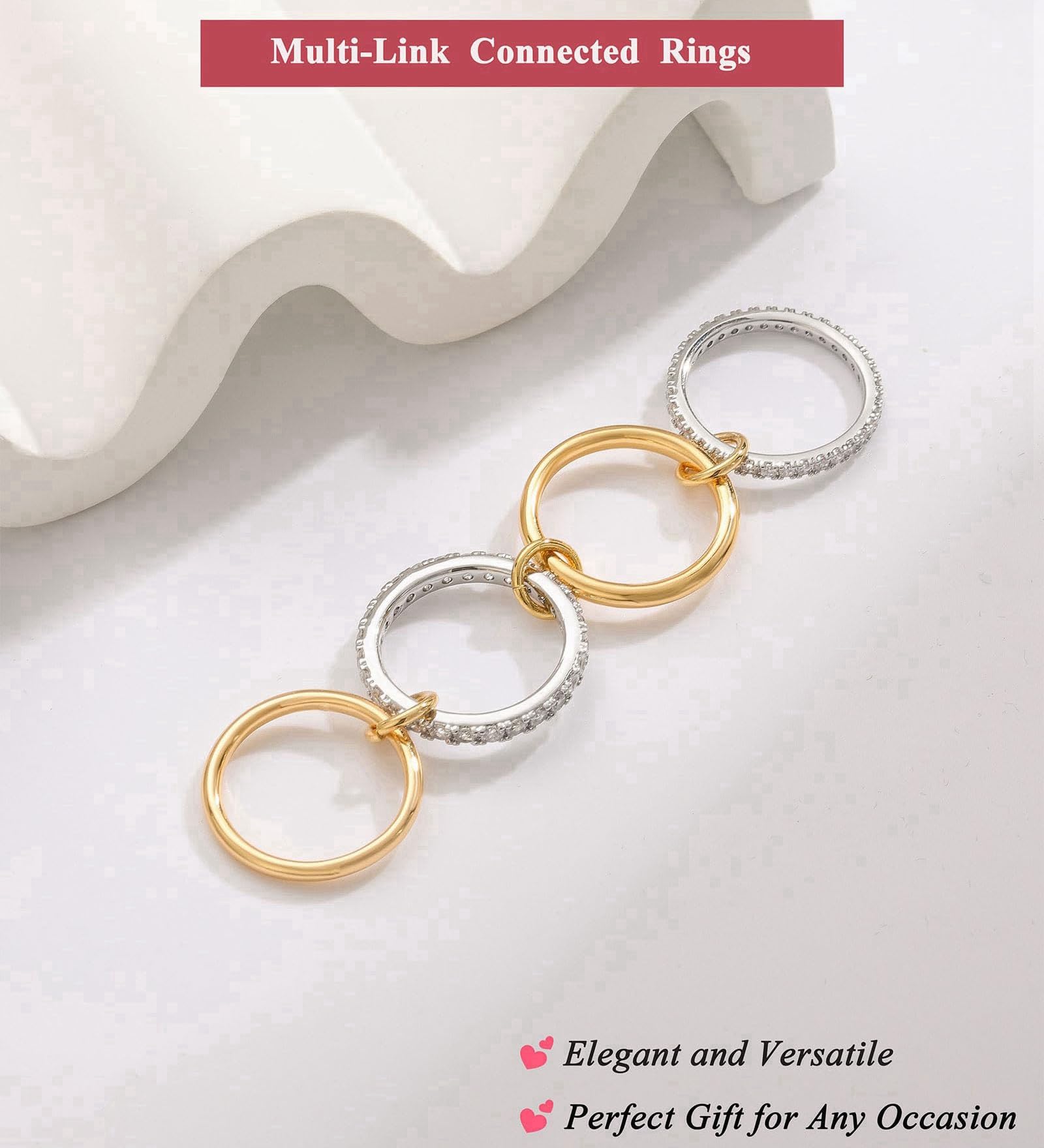 Women's gold and silver stacked ring, crafted from 18K gold-plated and platinum-plated brass.