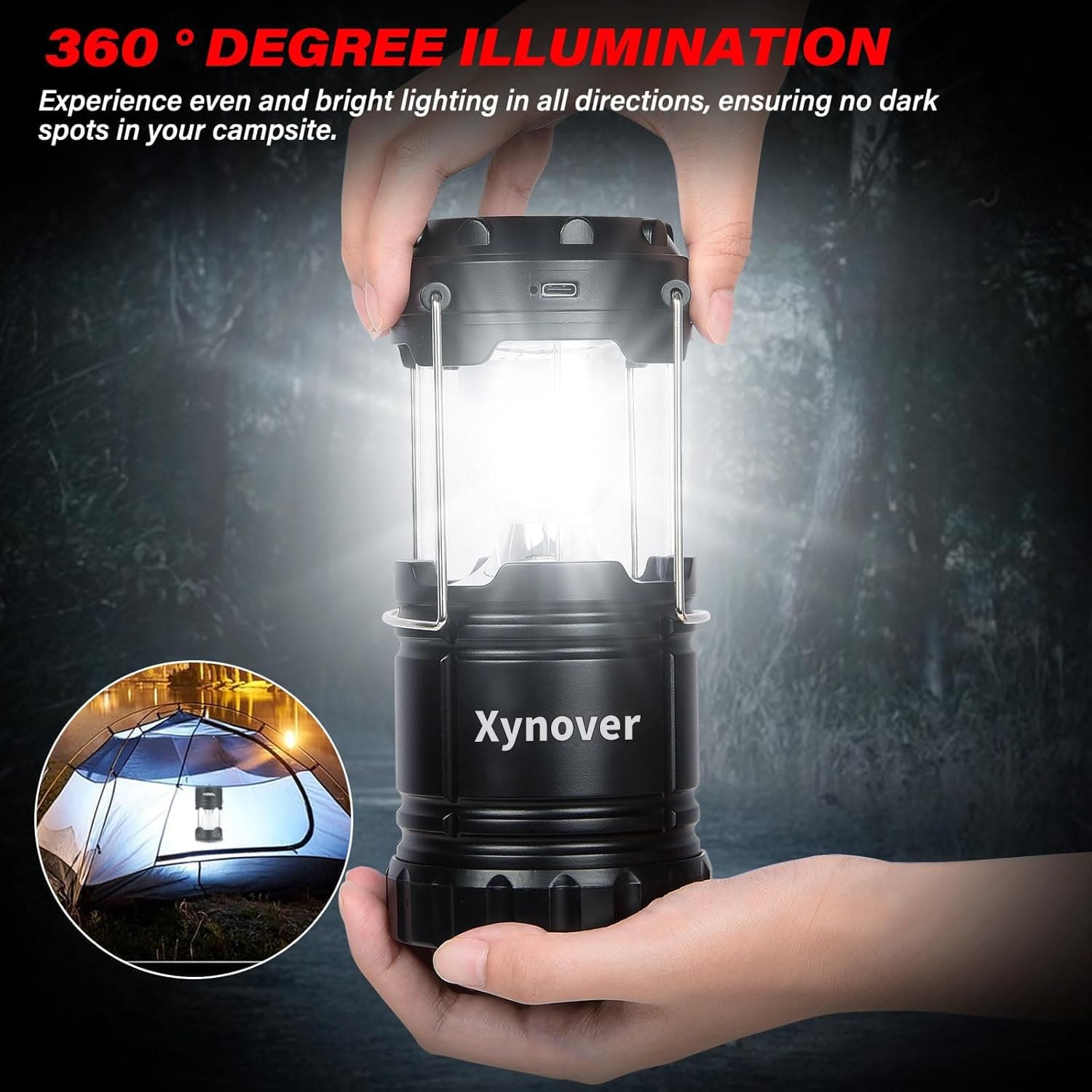 مجموعة من 4 فوانيس تخييم تعمل بالطاقة الشمسية